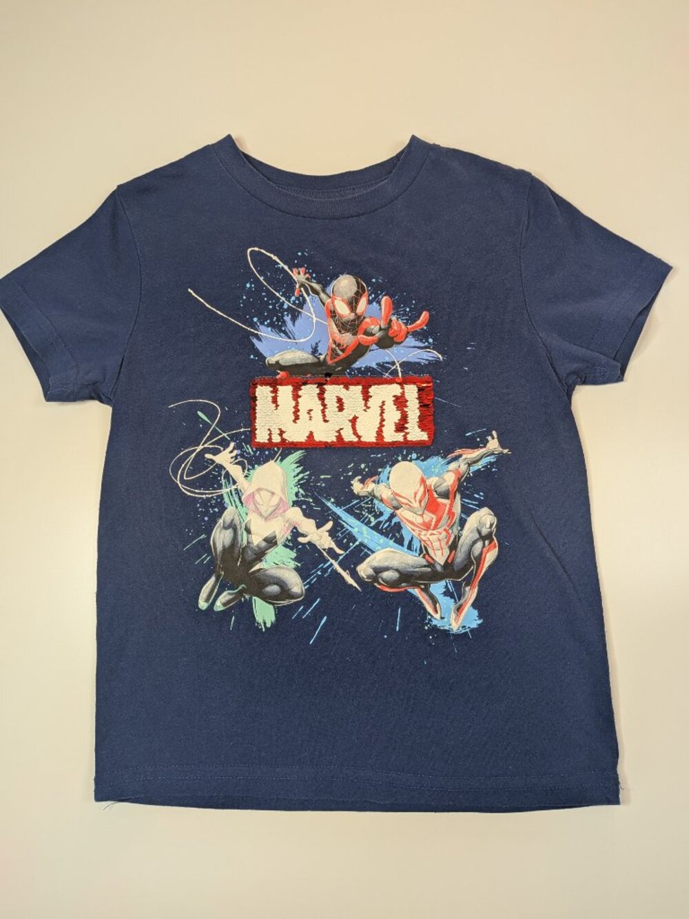 Marvel Spider-Man Across the Spider-Verse Boys XS Flip Sequin Graphic T-Shirt